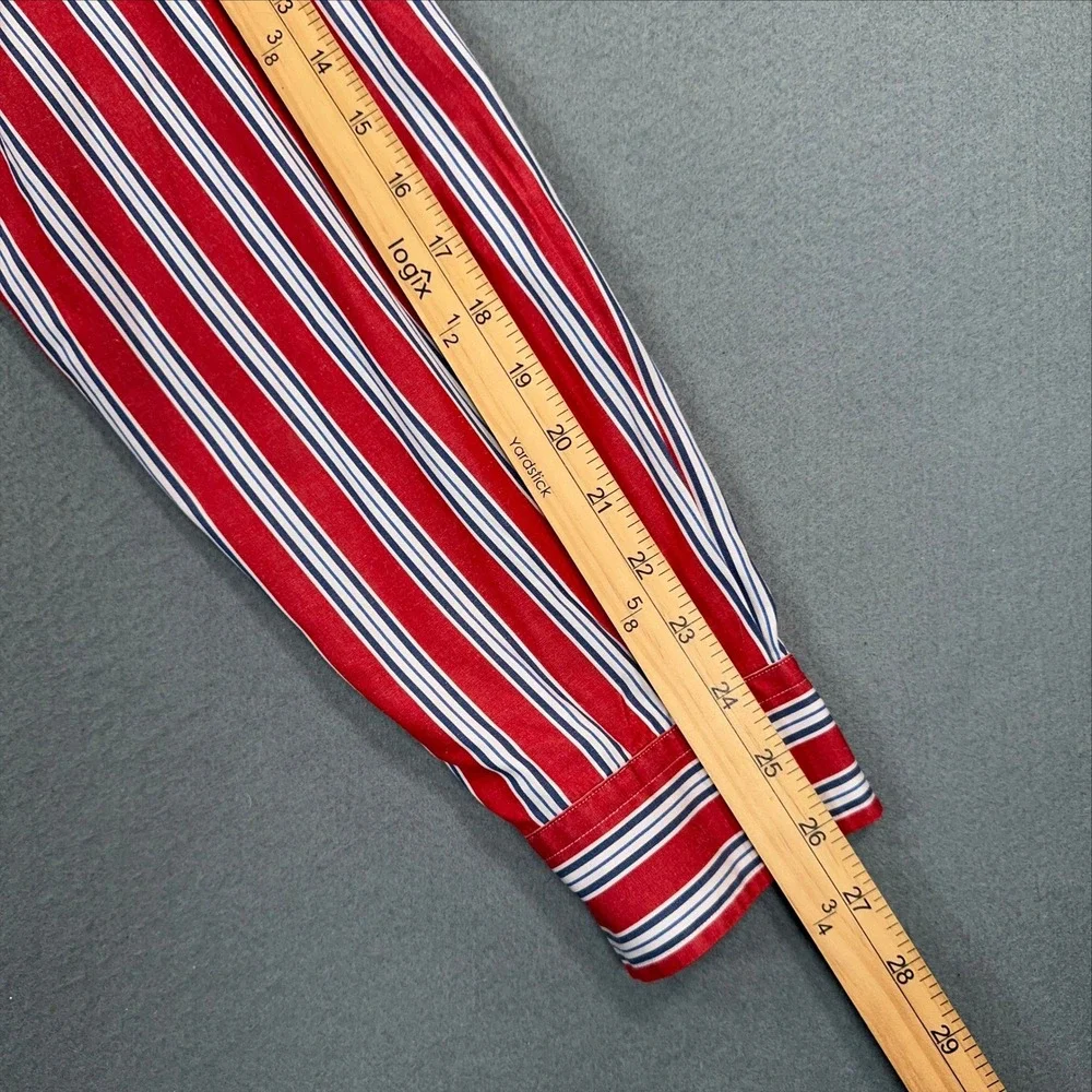 Ralph Lauren Classic Fit Red White Blue Striped Button Down Shirt Mens L 16.5
